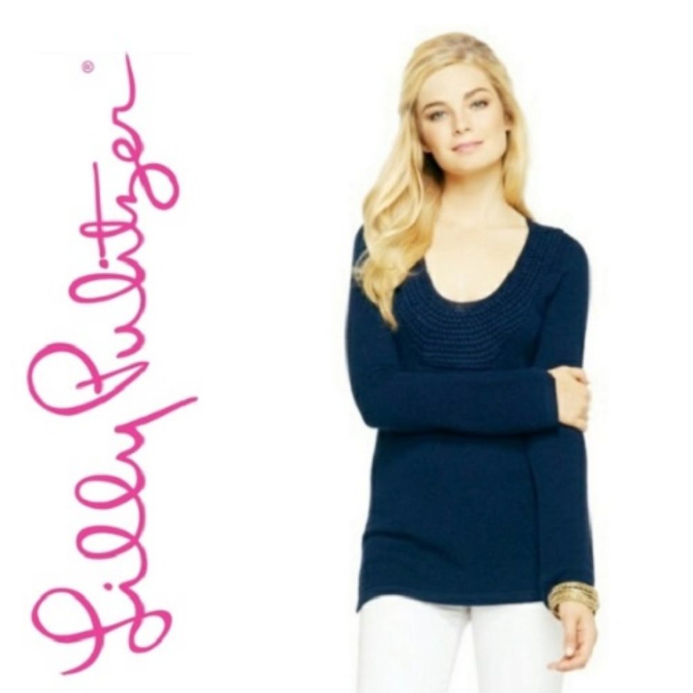 NWT Lilly Pulitzer Roberts Crochet Tunic Sweater Navy Size Large